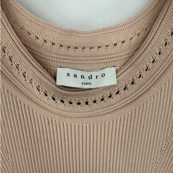 Sandro Dress Tilla Ruffle-Trimmed Embellished Ribbed-Knit Mini In Blush Sz XS/S - Picture 3 of 10